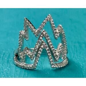 925 Sterling Silver Chevron Crown Ring Size 6.5 – Zigzag Tiara Pave CZ